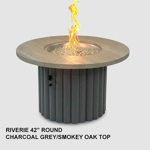 Riverie 42" Smokey Oak Top Round Fire Table by Outdoor Great Room - Image 3